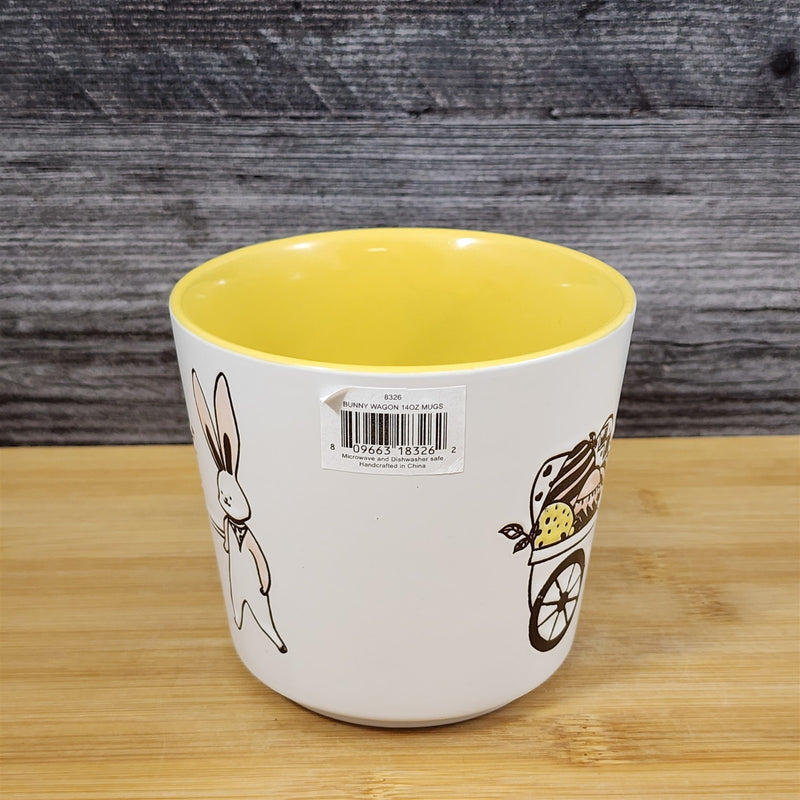 Load image into Gallery viewer, Easter Basket Coffee Mug Bunny and Cart Ceramic Tea Cup Yellow Blue Sky 14oz