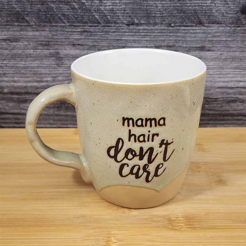 Load image into Gallery viewer, Inspirational Coffee Mug 'Mama Hair Don't Care' Beige White Ceramic Cup Blue Sky