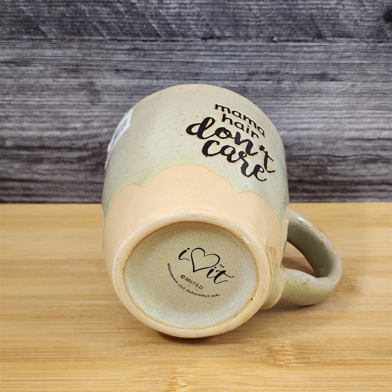 Load image into Gallery viewer, Inspirational Coffee Mug 'Mama Hair Don't Care' Beige White Ceramic Cup Blue Sky