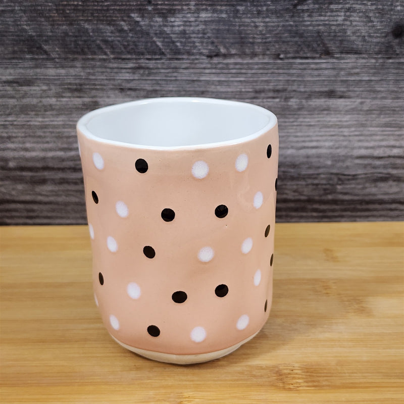 Load image into Gallery viewer, Peach Polka Dots Mug with Black and White Dots Coffee Tea Cup Ceramic Blue Sky