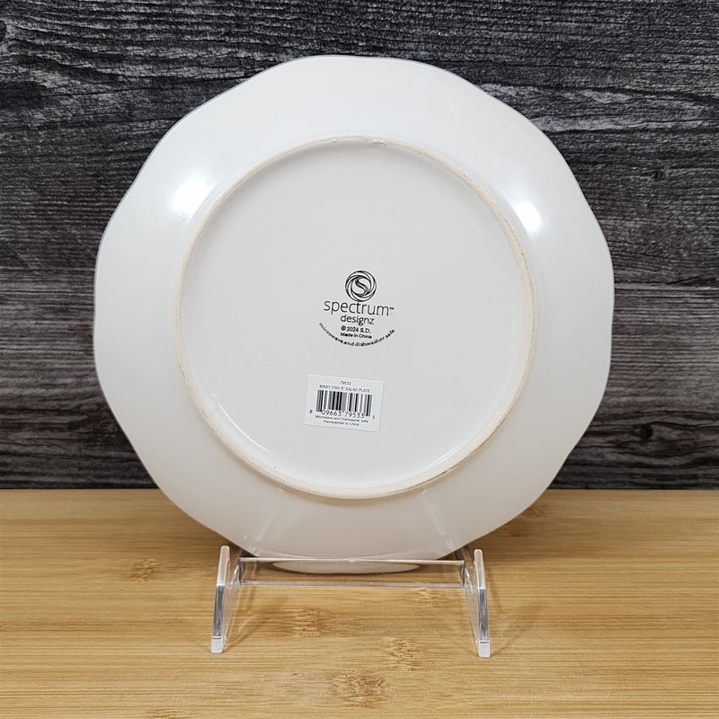 Load image into Gallery viewer, Kissy Fish Salad Plate Whimsical Embossed Ceramic 8" Sea Nautical Blue Sky