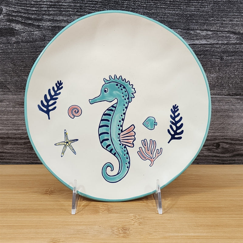 Load image into Gallery viewer, Finn and Fish Salad Plate Whimsical Seahorse Ceramic 8" Sea Nautical Blue Sky