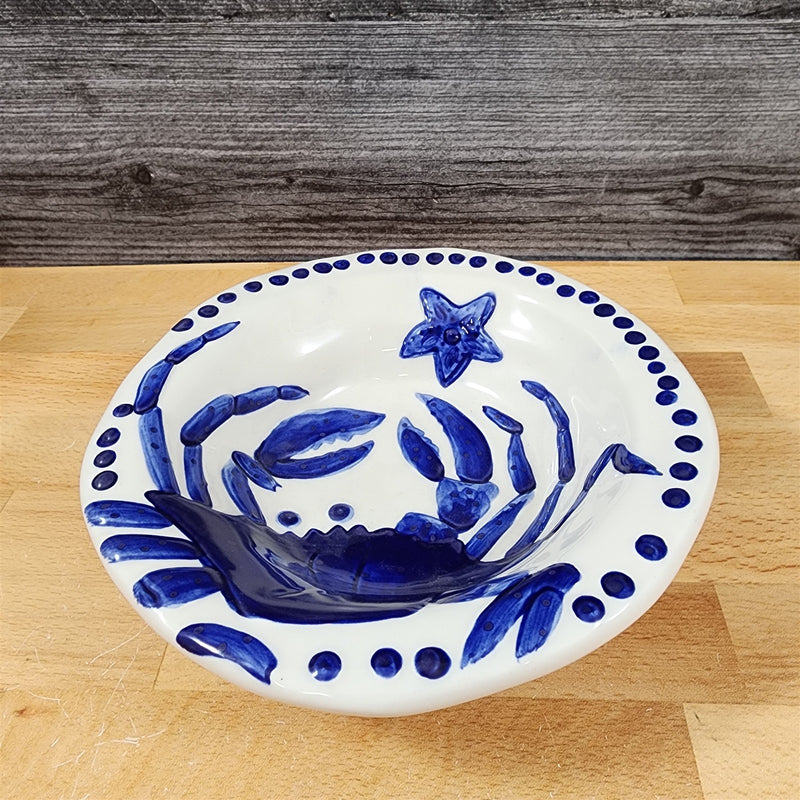 Load image into Gallery viewer, Magic Sea Crab Bowl Embossed 7.25" Round Nautical Ocean Theme Cobalt Blue Sky