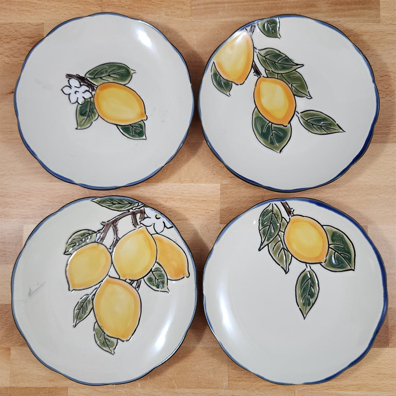 Load image into Gallery viewer, Lemon Appetizer Plates Set of 4 Embossed Fruit Appy by Blue Sky 6"