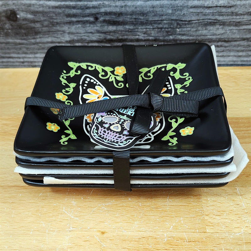 Load image into Gallery viewer, Day of the Dead Appetizer Plates Set Sugar Skull Appy Ceramic by ELI + ANA 6"