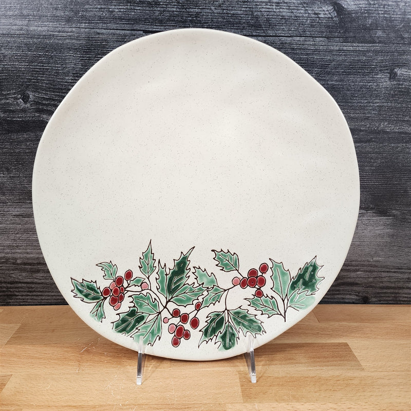 Load image into Gallery viewer, Holly Berry Floral Dinner Plate Holiday Theme Embossed Ceramic 10.5" Blue Sky