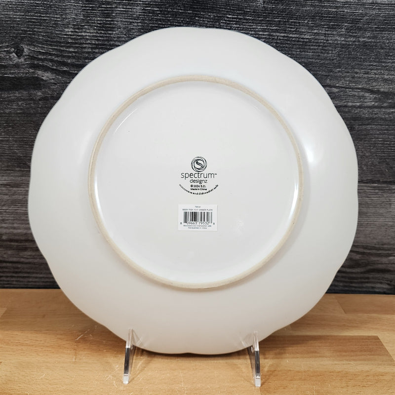 Load image into Gallery viewer, Kissy Fish Dinner Plate Whimsical Embossed Ceramic 10.5" Sea Nautical Blue Sky