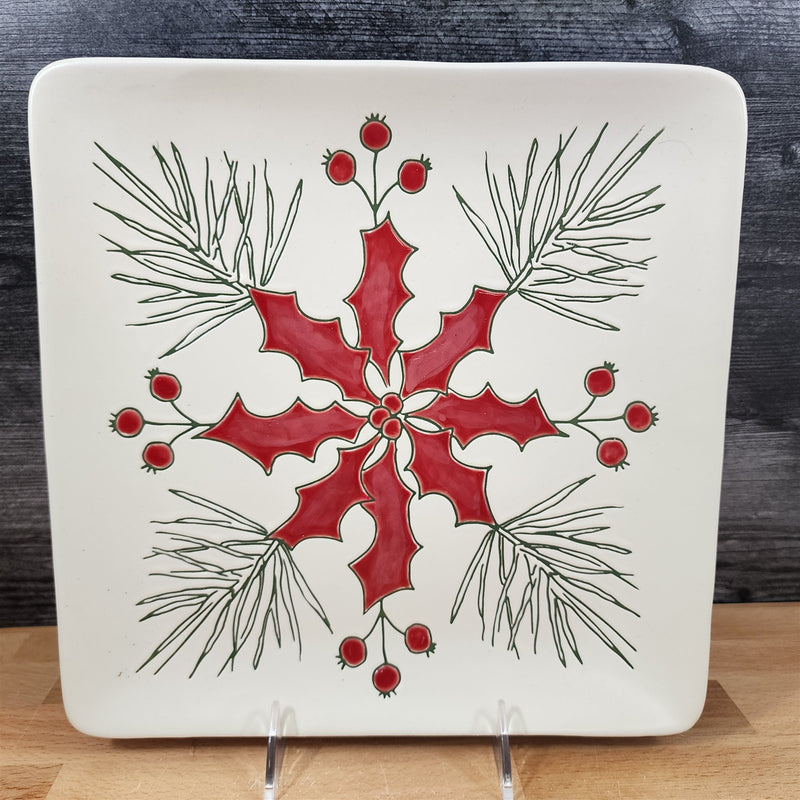 Load image into Gallery viewer, Poinsettia Floral Dinner Plate Holiday Theme Embossed Ceramic 10.5" Blue Sky