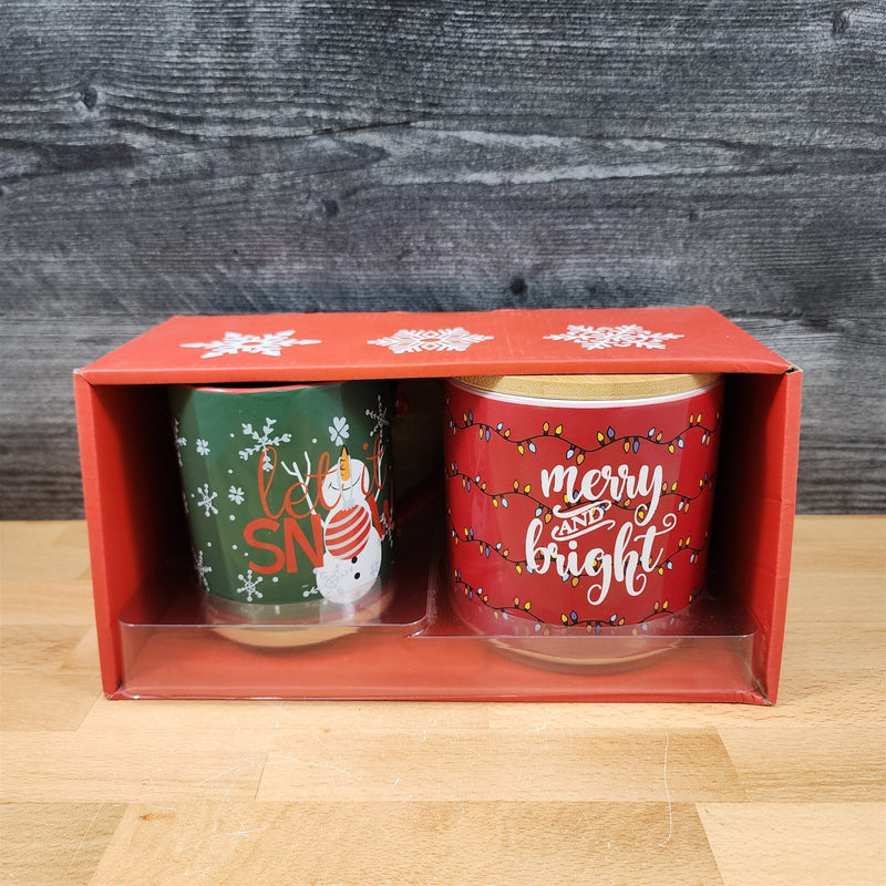 Load image into Gallery viewer, Snowman Mug and Merry & Bright Canister Set Christmas Cocoa Ceramic Blue Sky