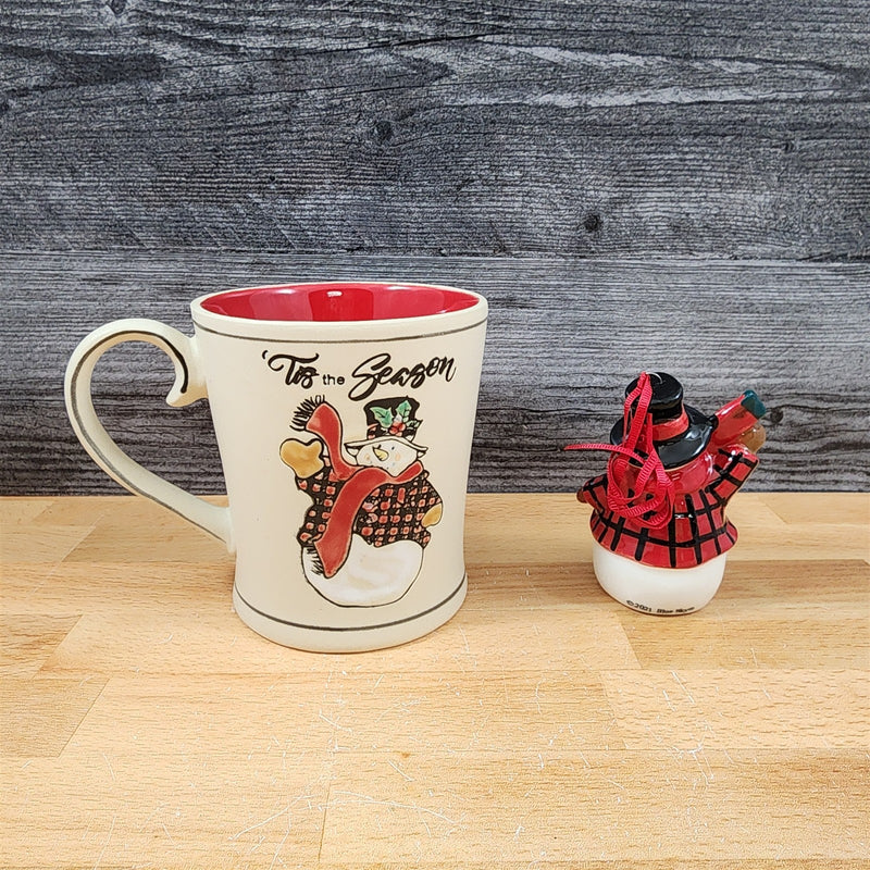 Load image into Gallery viewer, Buffalo Check Snowman Holiday 16 oz Mug and Ornament Set Ceramic Blue Sky