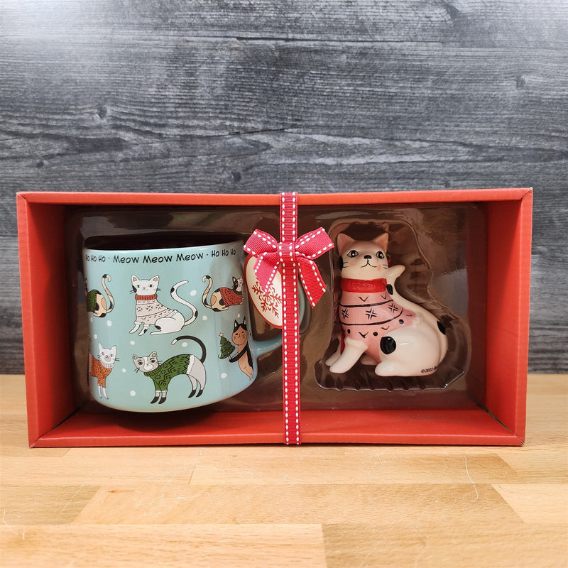 Load image into Gallery viewer, Cat Christmas Mug and Matching Ornament Holiday Gift Box Set Ceramic Blue Sky