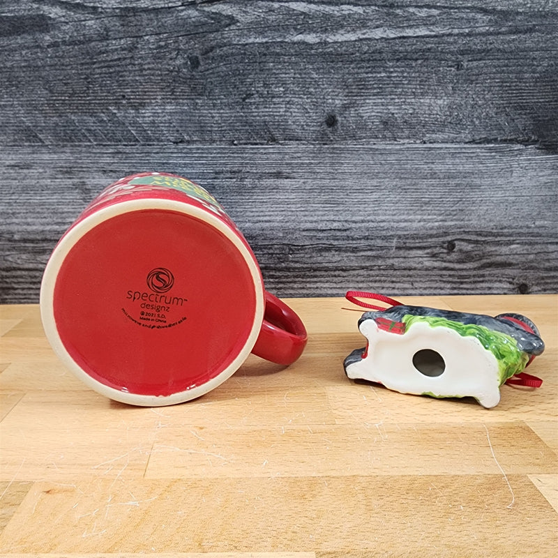 Load image into Gallery viewer, Holiday Cat Mug & Ornament Gift Box Set Red Green Christmas Ceramic Blue Sky
