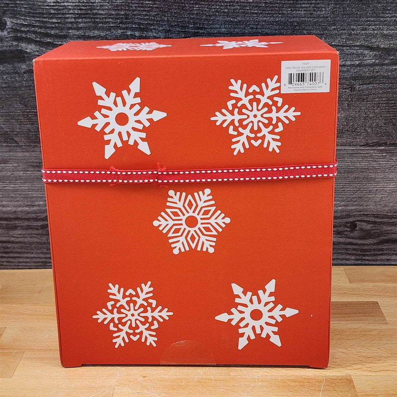 Load image into Gallery viewer, Christmas Fire Truck Mug & Matching Ornament Set Holiday with Gift Box Blue Sky