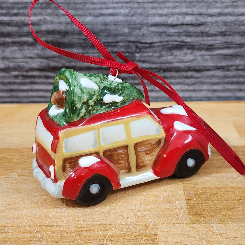 Load image into Gallery viewer, Retro Christmas Car Mug & Matching Ornament Set Holiday with Gift Box Blue Sky
