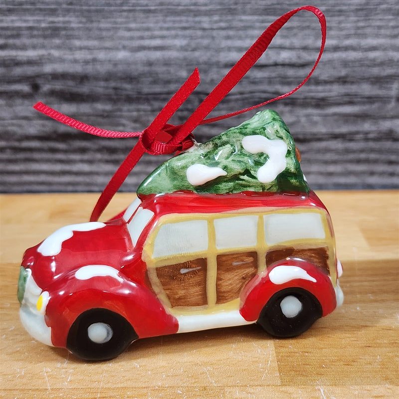 Load image into Gallery viewer, Retro Christmas Car Mug & Matching Ornament Set Holiday with Gift Box Blue Sky