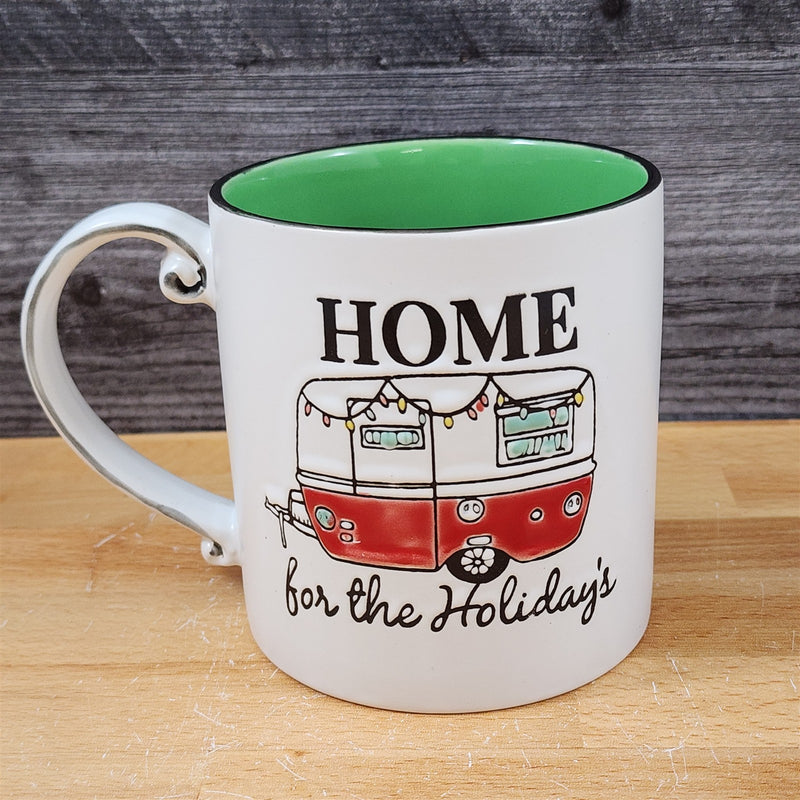 Load image into Gallery viewer, Retro Christmas Camper Mug & Matching Ornament Set Holiday & Gift Box Blue Sky