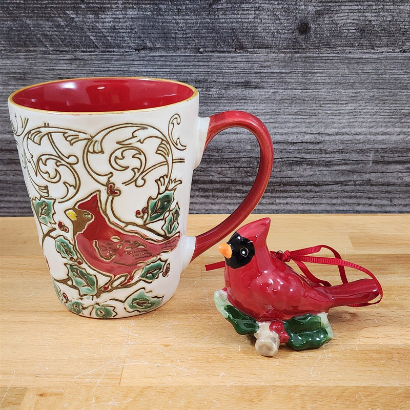 Load image into Gallery viewer, Christmas Cardinal Mug & Matching Ornament Set Holiday & Gift Box Blue Sky