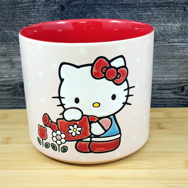 Load image into Gallery viewer, Hello Kitty Ceramic Flower Planter Embossed 6.5" Pink Red Canister by Blue Sky
