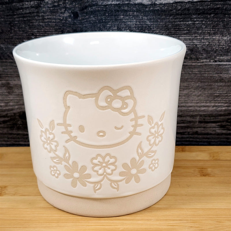 Load image into Gallery viewer, Hello Kitty Ceramic Flower Planter Embossed 6.5" Cream Canister Blue Sky
