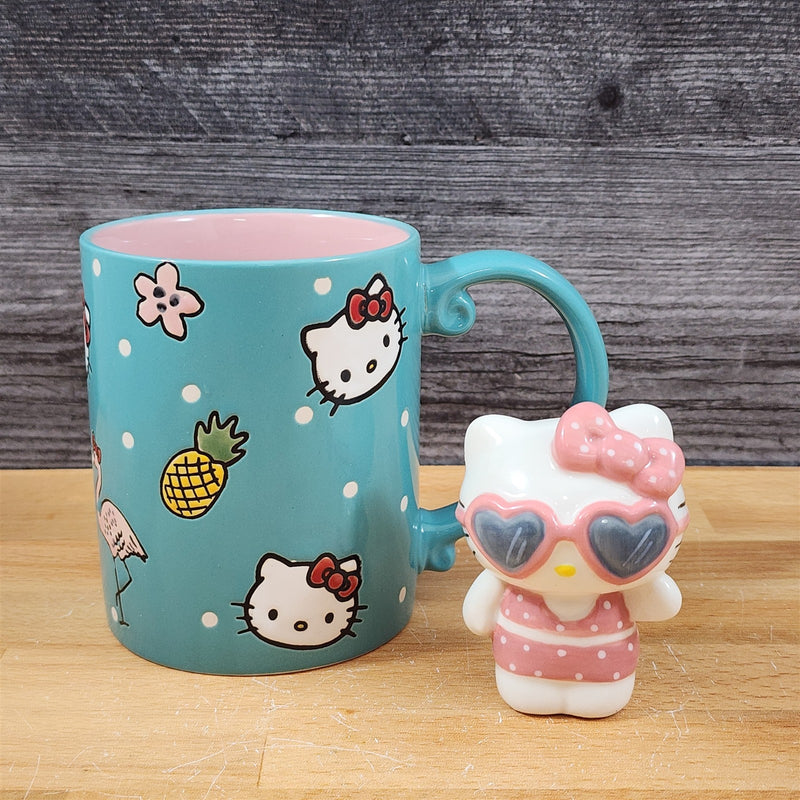 Load image into Gallery viewer, Hello Kitty Summer Fun Coffee Mug & Matching Figurine Set Ceramic Cup Blue Sky