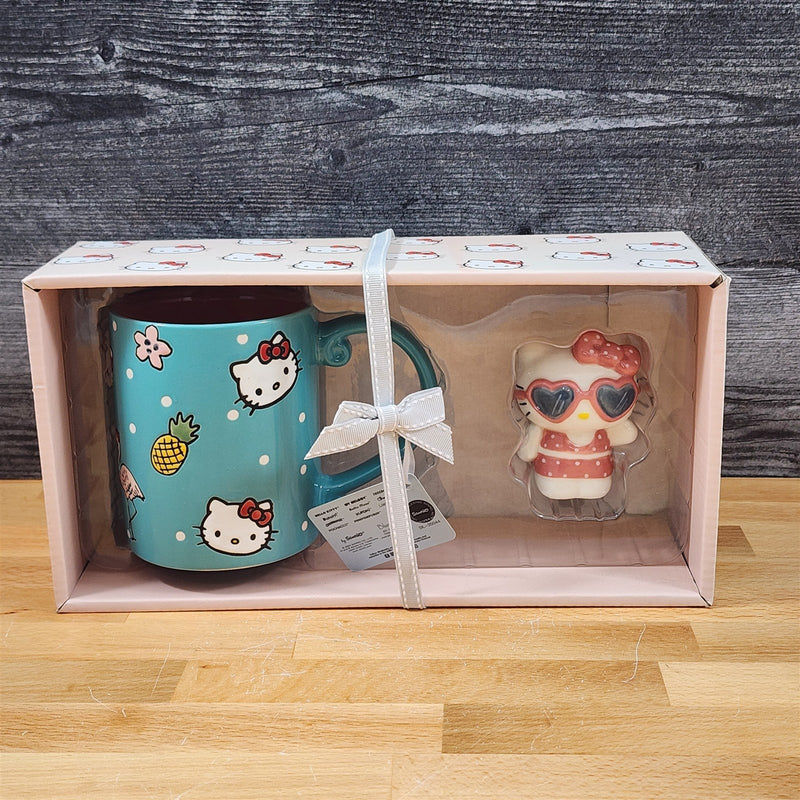 Load image into Gallery viewer, Hello Kitty Summer Fun Coffee Mug & Matching Figurine Set Ceramic Cup Blue Sky