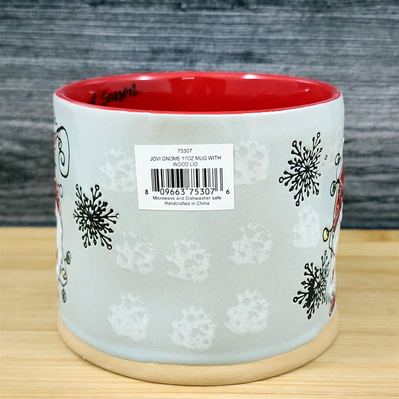 Load image into Gallery viewer, Jovi Gnome Holiday Coffee Mug with Lid 17oz Embossed Tea Cup Ceramic by Blue Sky