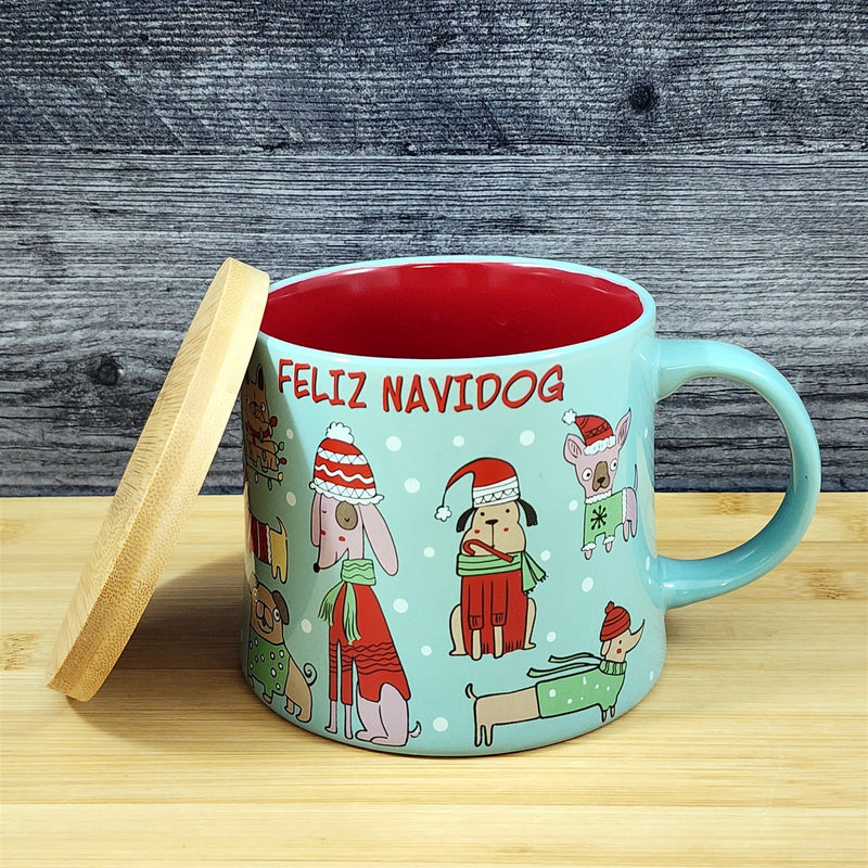 Load image into Gallery viewer, Holiday Christmas Dog Coffee Mug with Lid 17oz Embossed Cup Ceramic by Blue Sky