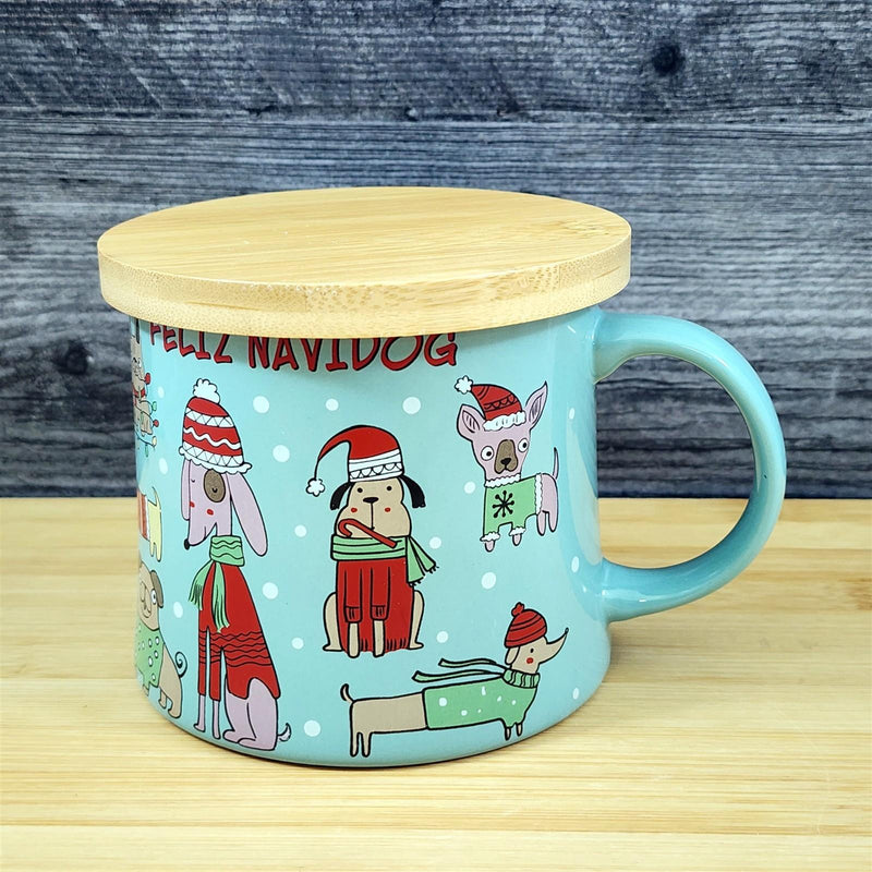 Load image into Gallery viewer, Holiday Christmas Dog Coffee Mug with Lid 17oz Embossed Cup Ceramic by Blue Sky