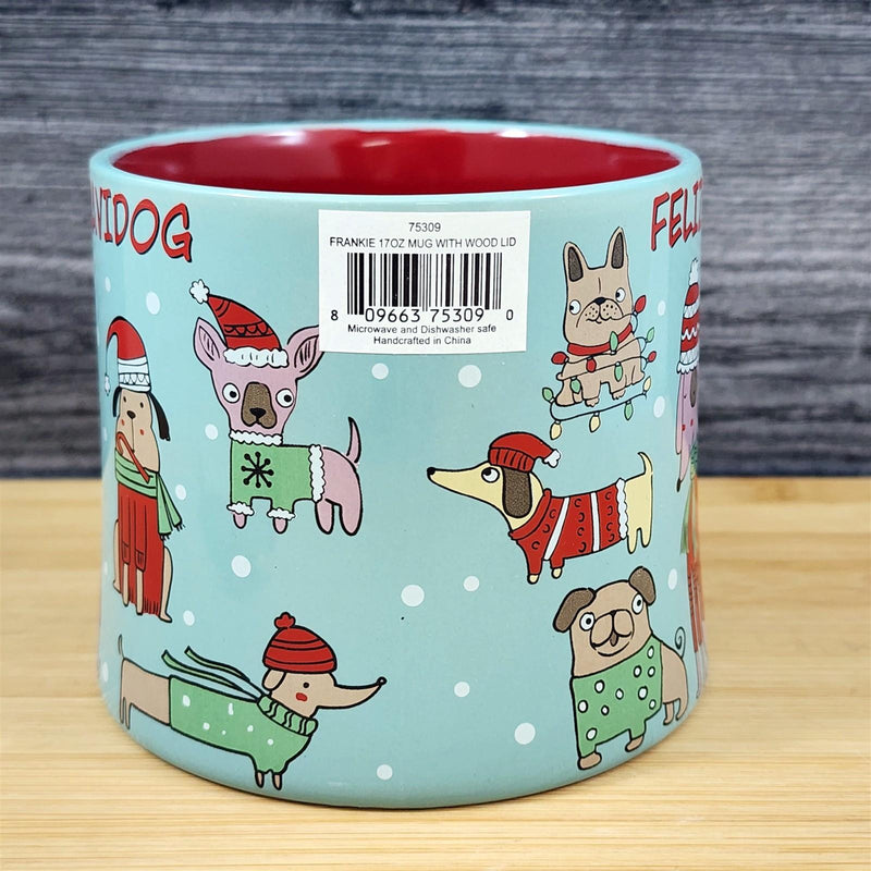 Load image into Gallery viewer, Holiday Christmas Dog Coffee Mug with Lid 17oz Embossed Cup Ceramic by Blue Sky
