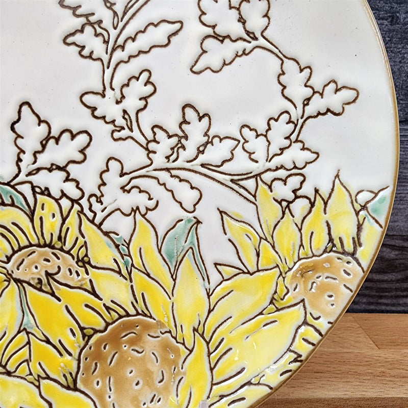 Load image into Gallery viewer, Gilded Sunflower Salad Plate 8" Decorative Embossed Ceramic by Blue Sky