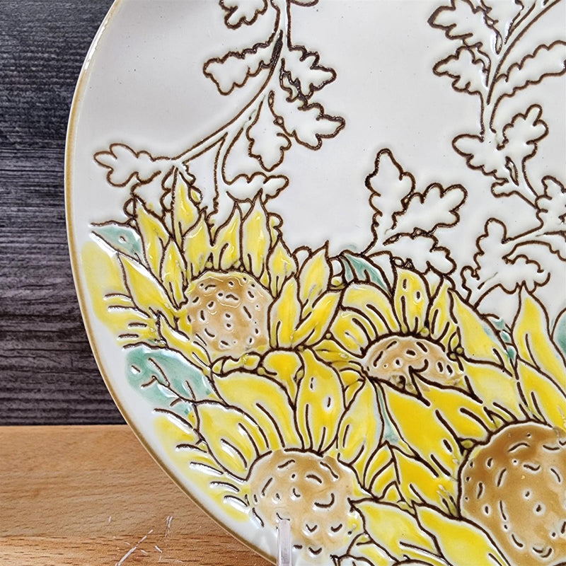 Load image into Gallery viewer, Gilded Sunflower Salad Plate 8" Decorative Embossed Ceramic by Blue Sky