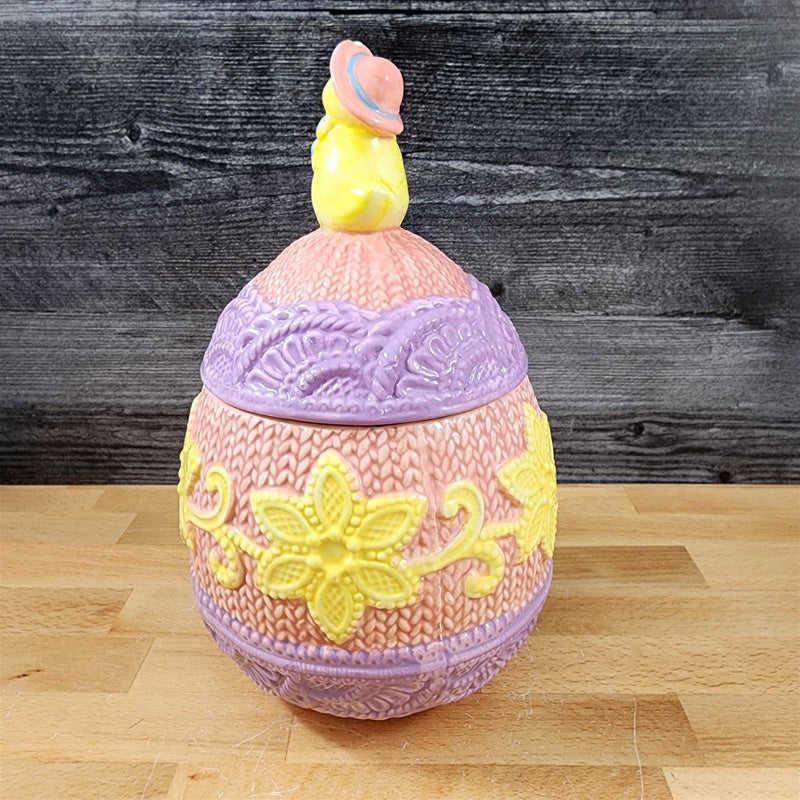 Load image into Gallery viewer, Egg Shaped Easter Jar with Chick on Top Ceramic Embossed 10.5 x 6