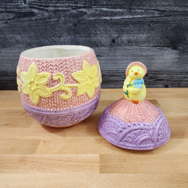 Load image into Gallery viewer, Egg Shaped Easter Jar with Chick on Top Ceramic Embossed 10.5 x 6