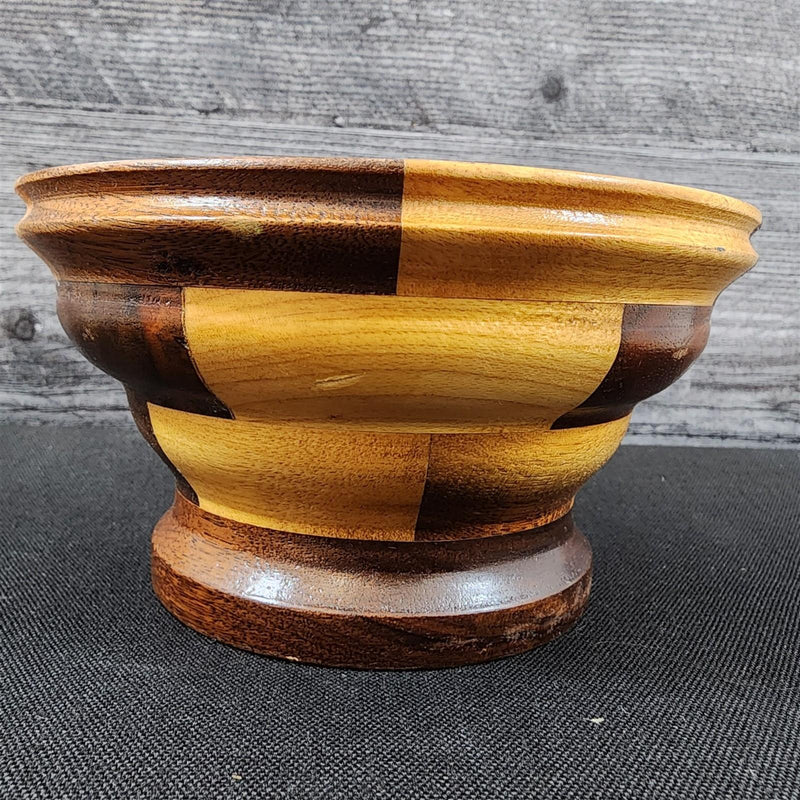 Load image into Gallery viewer, Marquetry Wood Bowl Lathed Segmented Vintage