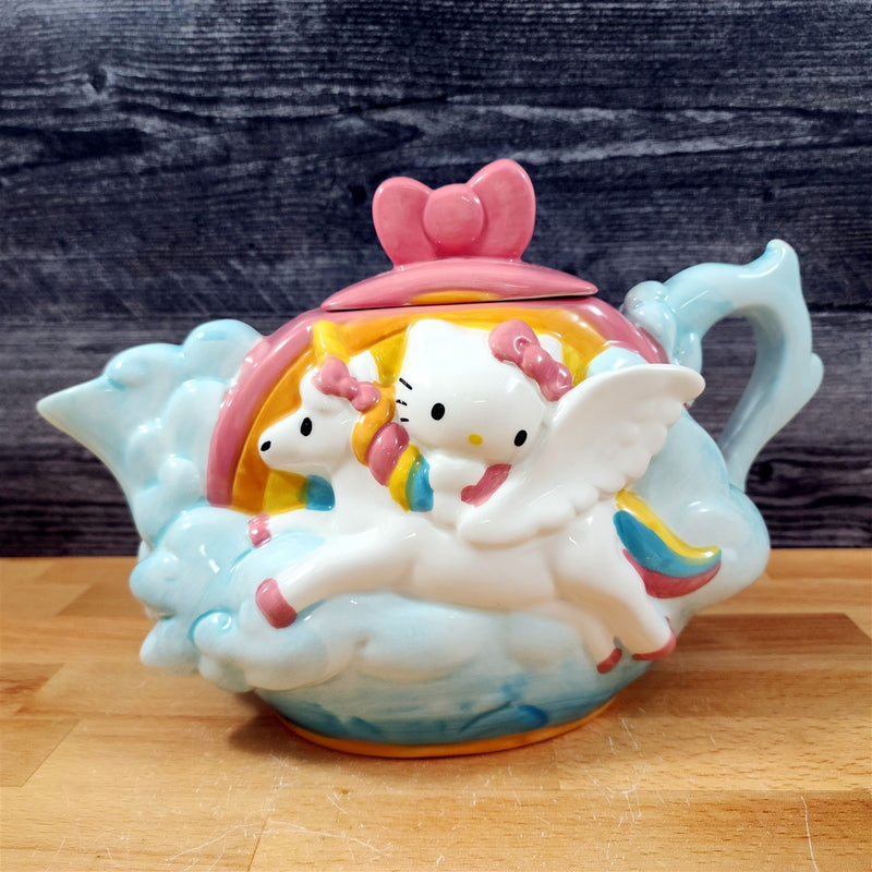 Load image into Gallery viewer, Hello Kitty and Unicorn Mystical Teapot Ceramic by Blue Sky Embossed Decor