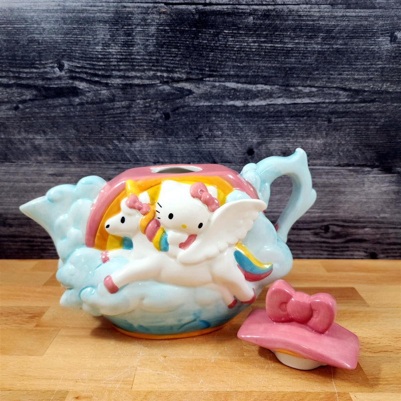 Load image into Gallery viewer, Hello Kitty and Unicorn Mystical Teapot Ceramic by Blue Sky Embossed Decor