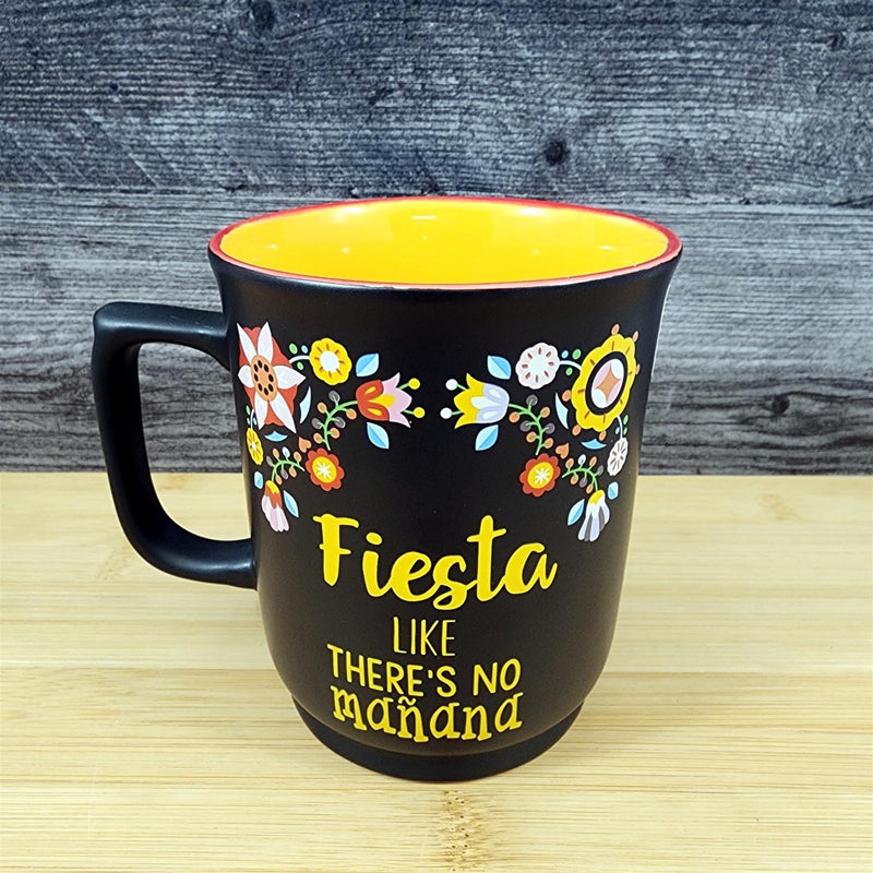 Load image into Gallery viewer, Mexican Coffee Mug Fiesta Like There's No Mañana Ceramic Black Cup by Blue Sky