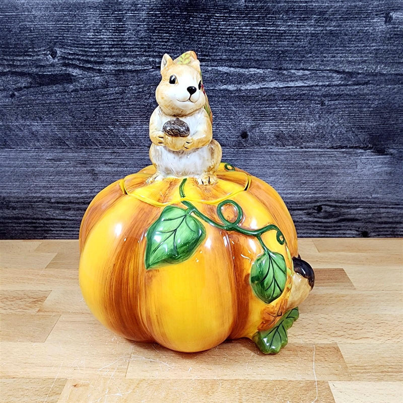 Load image into Gallery viewer, Harvest Time Pumpkin Squirrel Cookie Treat Snack Candy Jar Ceramic by Blue Sky