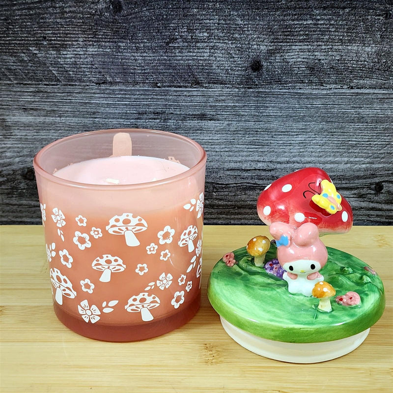 Load image into Gallery viewer, Hello Kitty My Melody Lidded Glass Candle Mushroom Peony Melon Scent Blue Sky