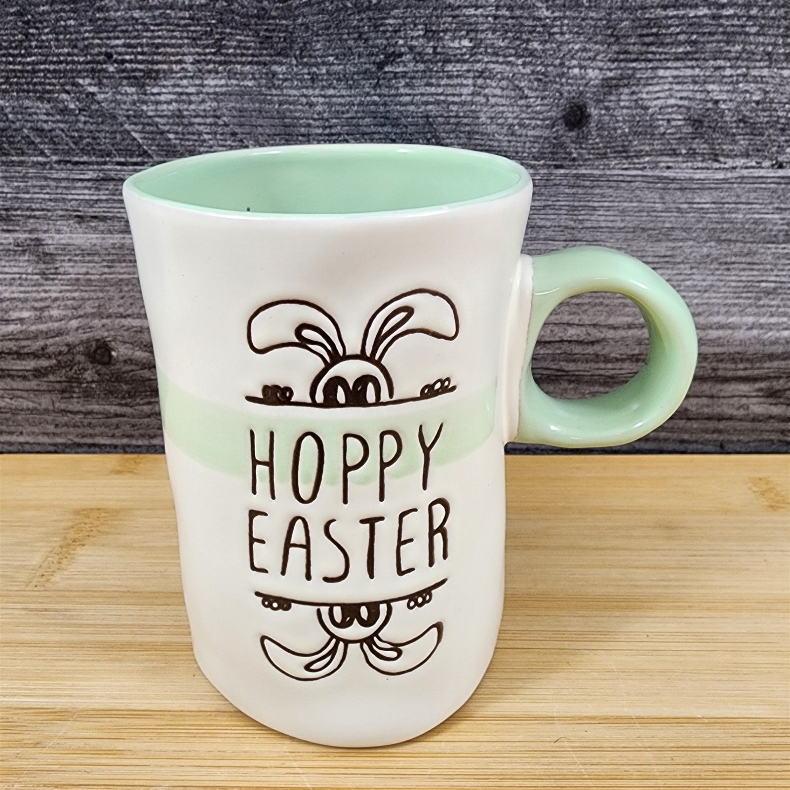 Easter Bunny Mug “Hoppy Easter” Spring Mint Green Inside Ceramic