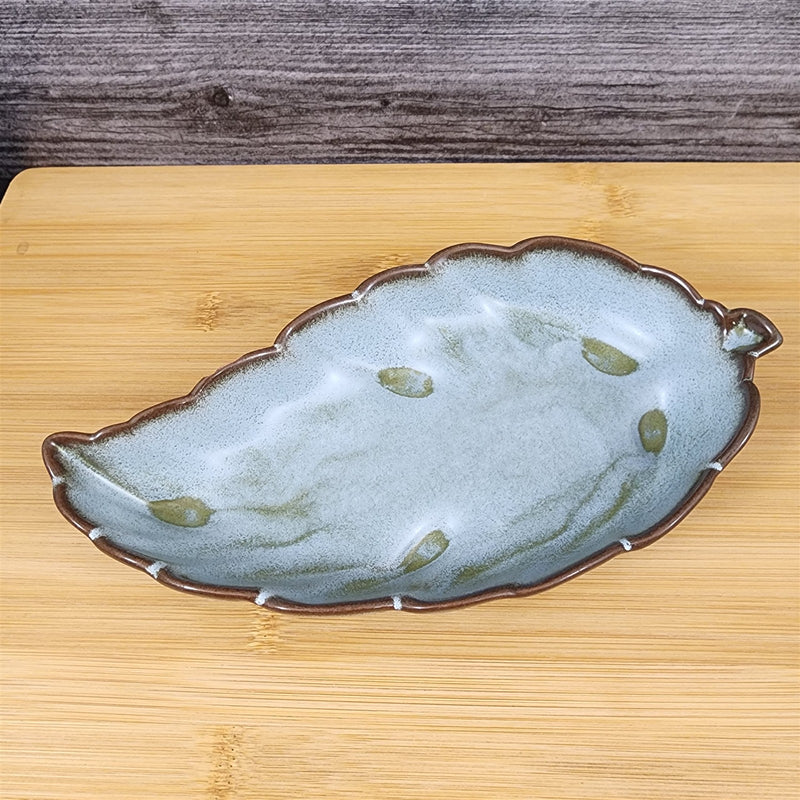 Load image into Gallery viewer, Frankoma Plainsman Woodland Moss Pottery Leaf Dish Bowl Blue Brown Green 9"