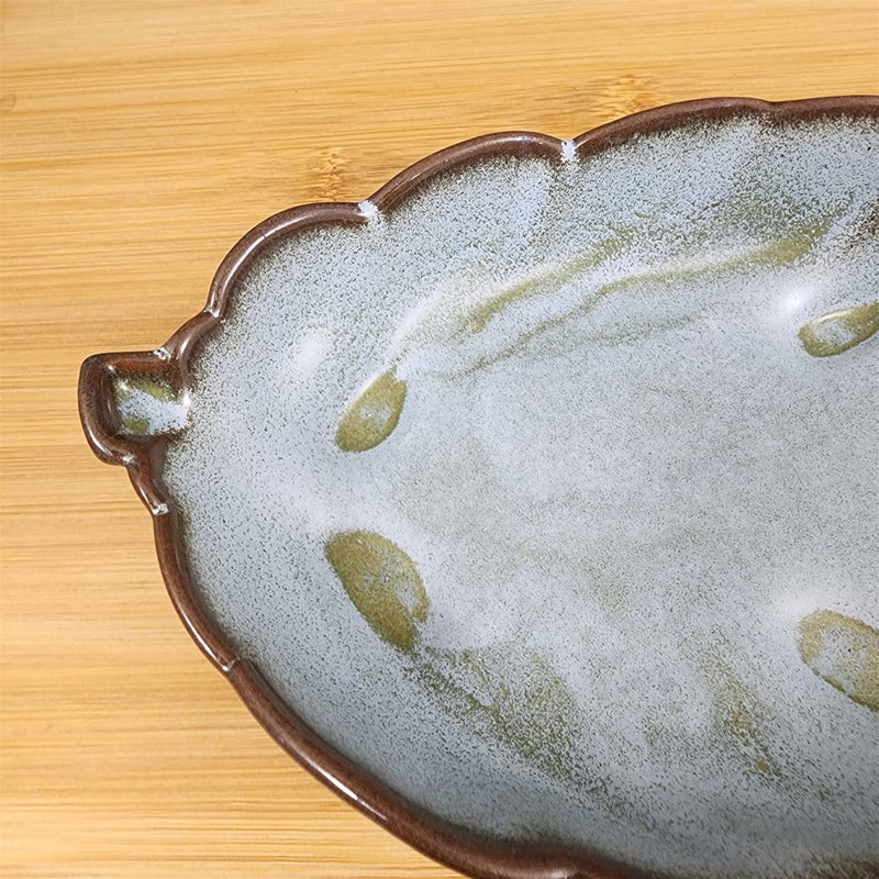 Load image into Gallery viewer, Frankoma Plainsman Woodland Moss Pottery Leaf Dish Bowl Blue Brown Green 9"