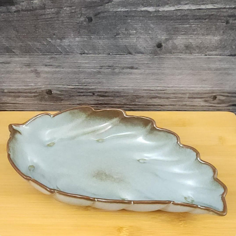 Load image into Gallery viewer, Frankoma Plainsman Woodland Moss Pottery Leaf Dish Bowl Blue Brown Green 9"