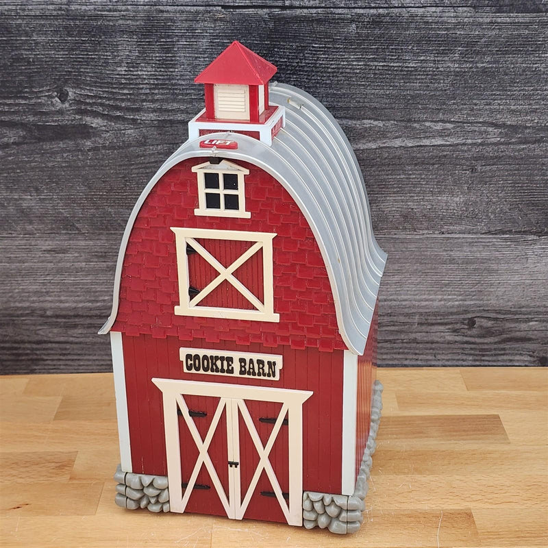 Load image into Gallery viewer, Barn Cookie Jar Musical Red Plastic Farmhouse Plays Green Acres Vintage Working