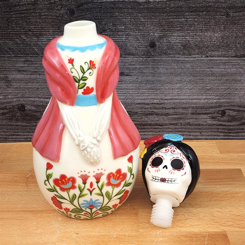 Load image into Gallery viewer, Day of the Dead Decanter Set 6pc Sugar Skull Bottle 4 Shot Cups Platter Blue Sky