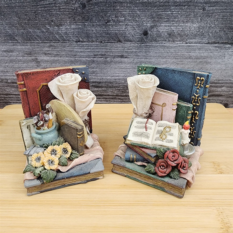Load image into Gallery viewer, Book Ends Floral Decor Victorian Roses, Candle & Classic Books
