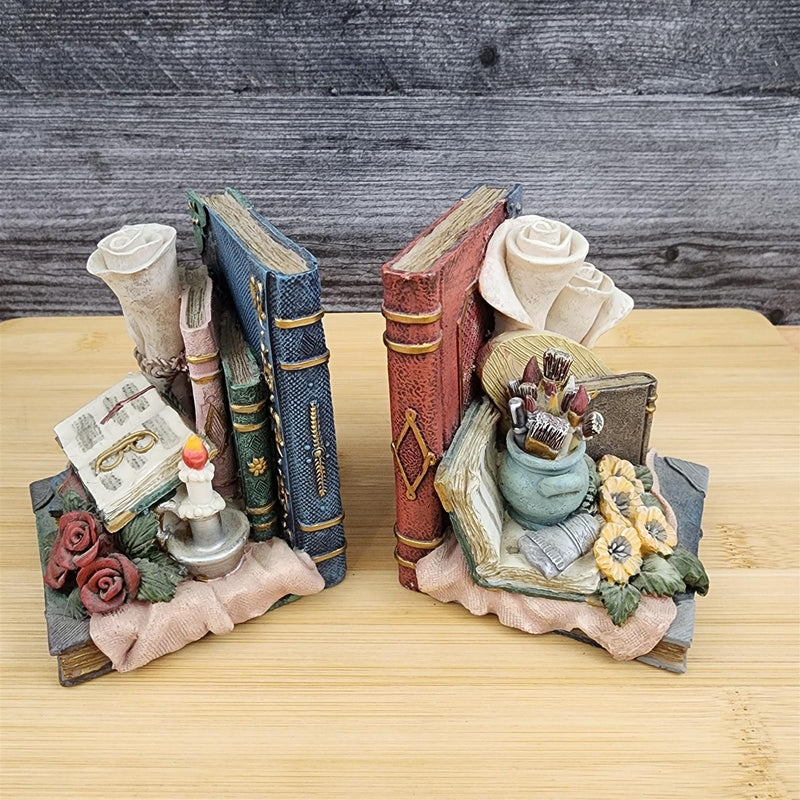 Load image into Gallery viewer, Book Ends Floral Decor Victorian Roses, Candle & Classic Books