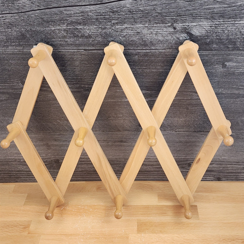 Load image into Gallery viewer, Accordion Wood Rack Expanding Mug Coat Hat Folding 10 Pegs Wall Hanger