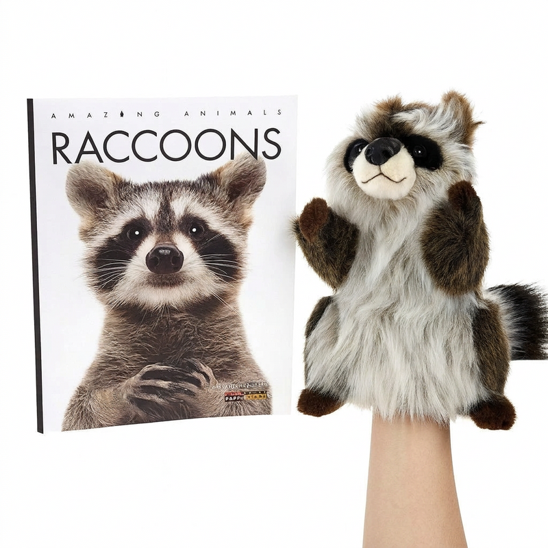 Load image into Gallery viewer, Raccoon Hand Puppet & Book Set Animal Educational Reading Imaginative Play Hansa