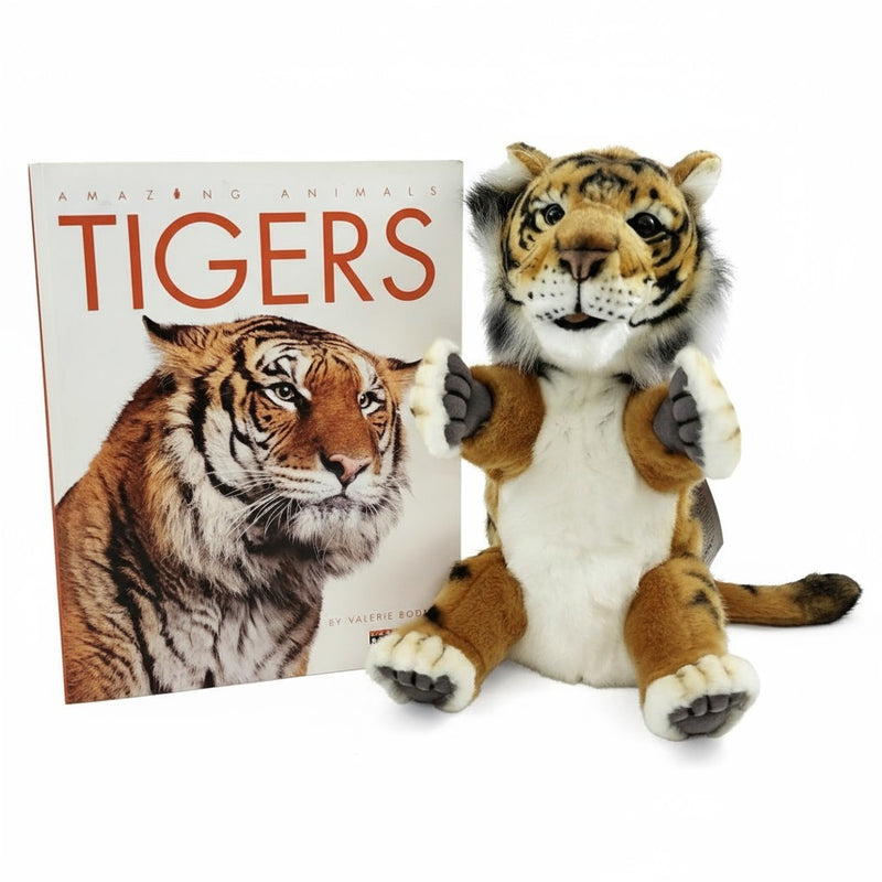Load image into Gallery viewer, Tiger Hand Puppet & Book Set Animal Educational Reading Imaginative Play Hansa